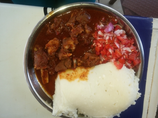 Posho and goat's meat